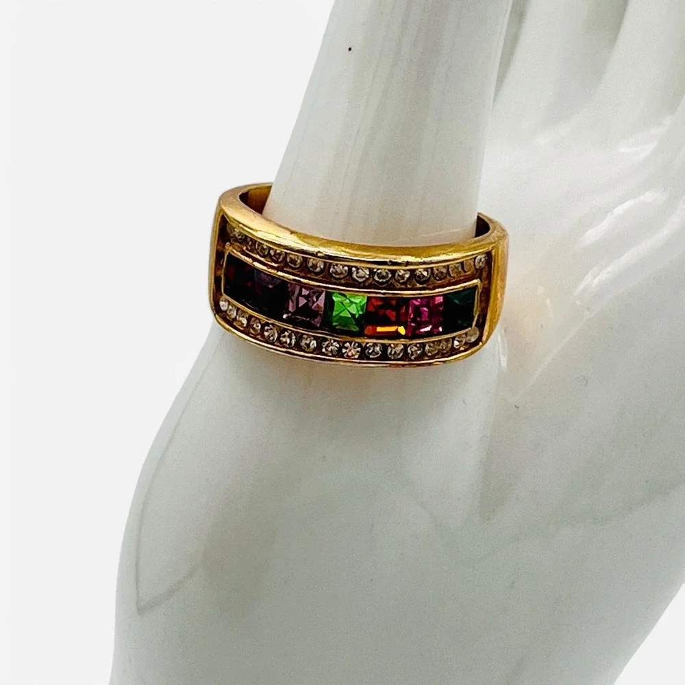 Vintage 18K Gold HGE Womens Ring Multi Gem‎ Sz 8.5